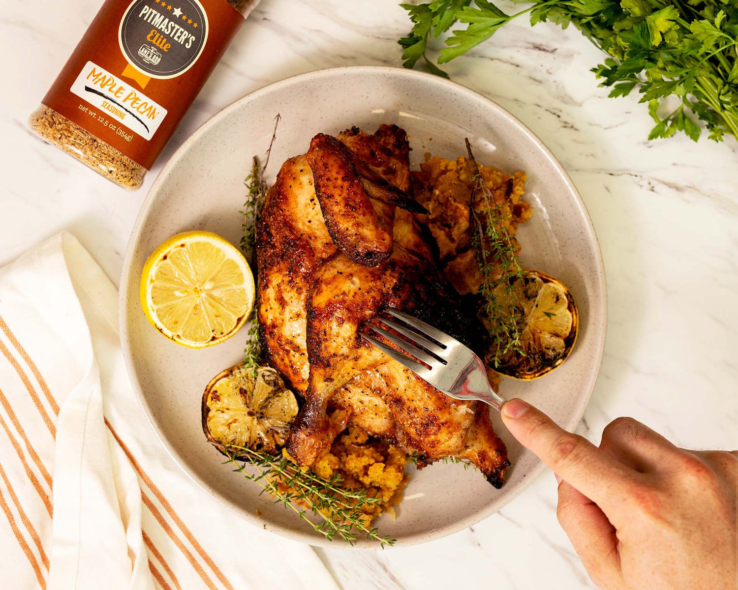 Rotisserie chicken with cornbread stuffing