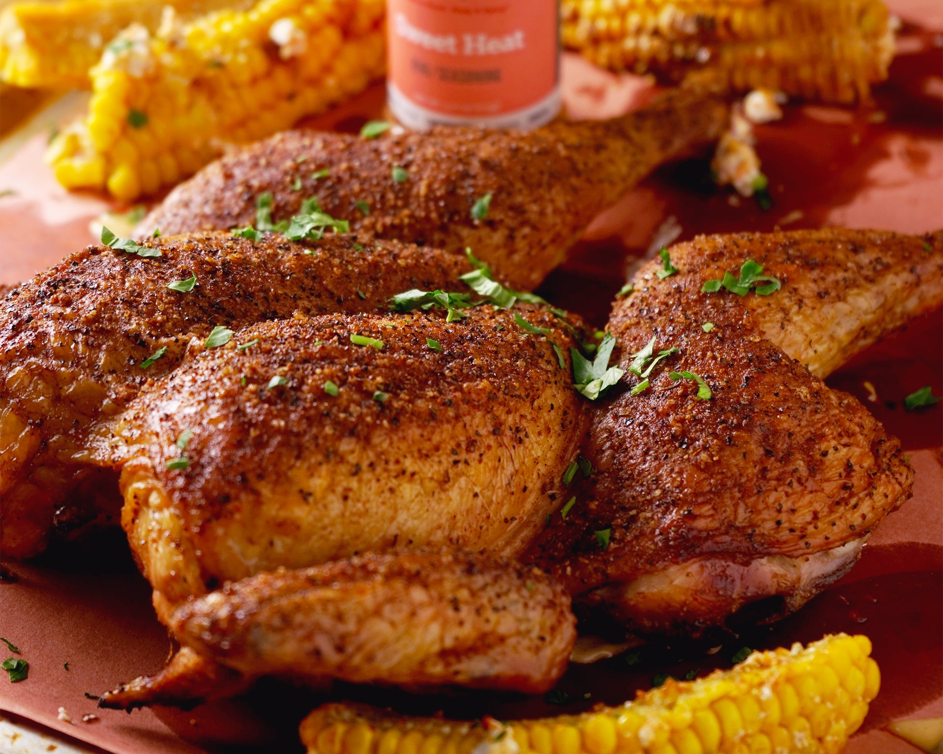 Spatchcock Chicken with Corn Ribs