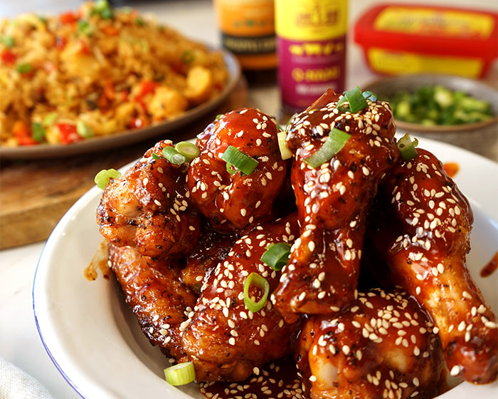 Korean Style Wings with Pineapple Fried Rice.