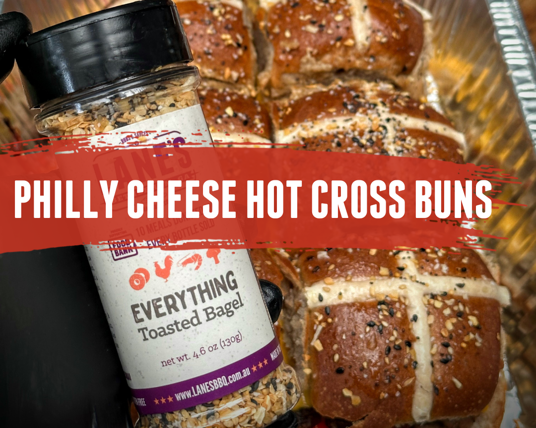 Everything Toasted Bagel Philly Cheese Steak Hot Cross Buns