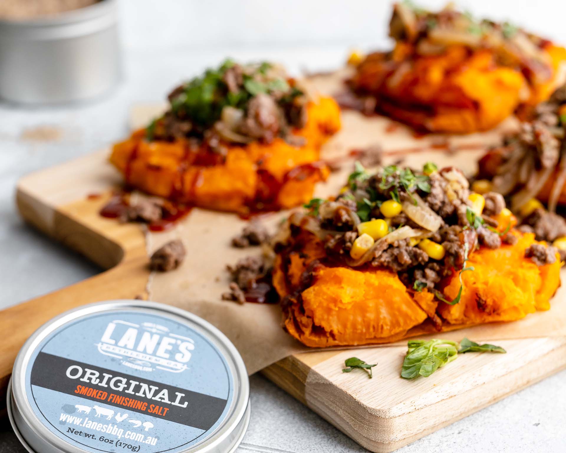 SMASHED SWEET POTATO WITH SMOKY MINCED BEEF